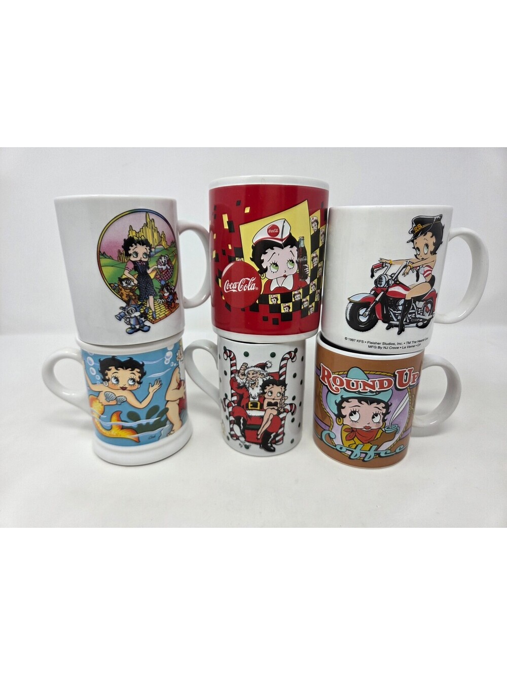 Set of 6 Vintage Betty Boop Ceramic Coffee Mugs Coca Cola